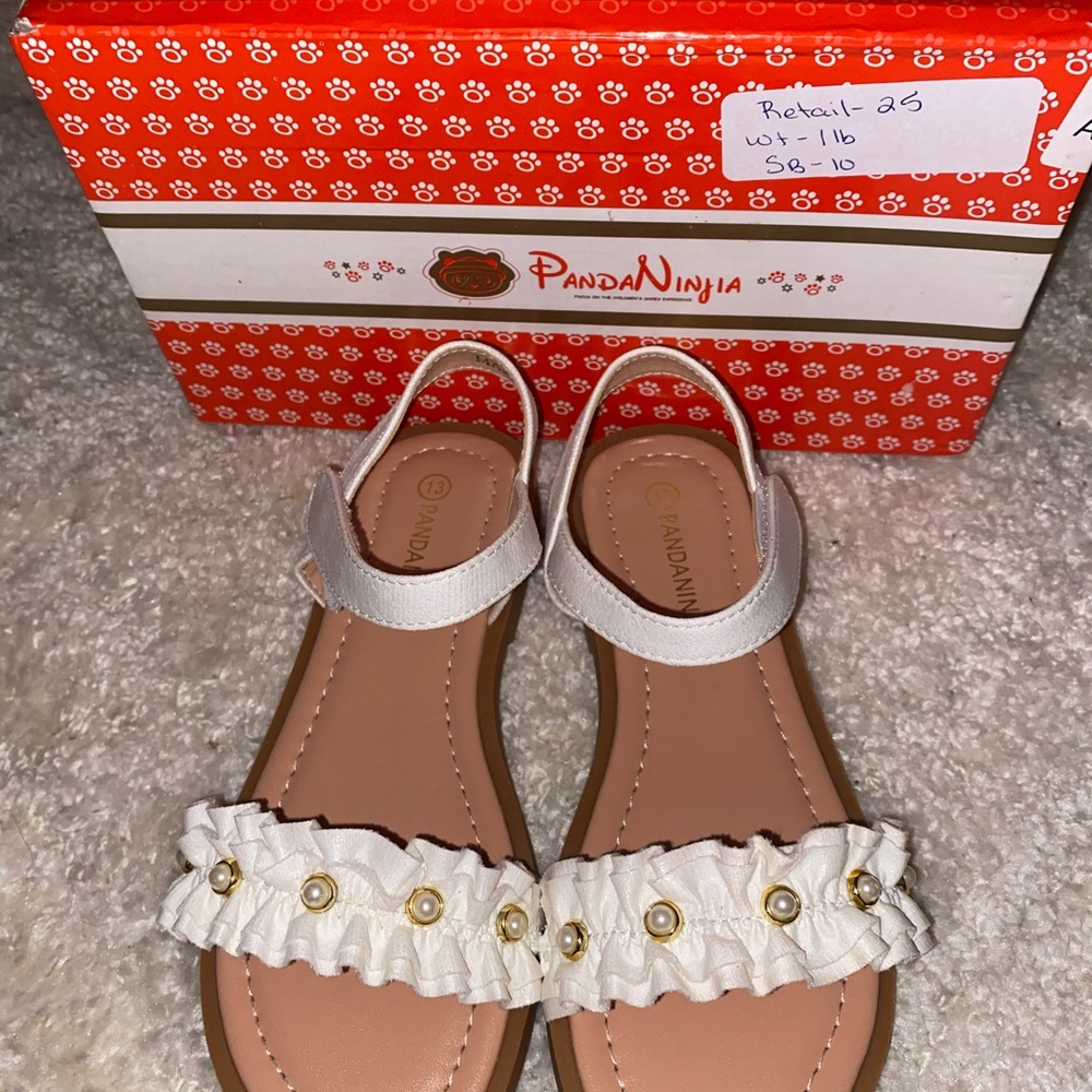 Kids White Ruffle Sandals